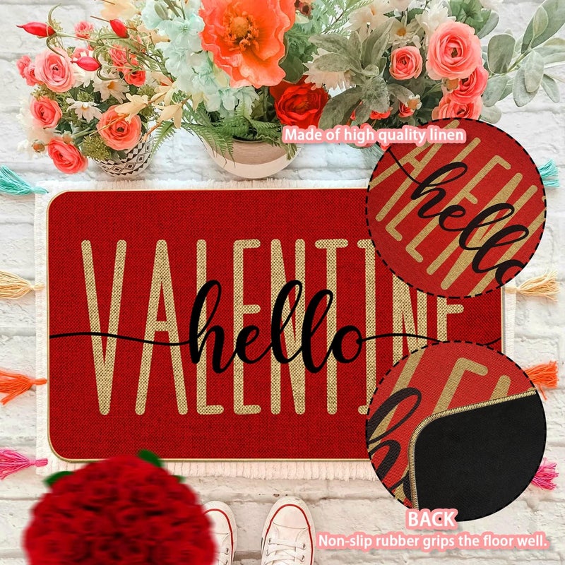 ARTDMT Red Hello Valentine's Day Welcome Decorative Doormat, Seasonal Wedding Anniversary Couple Non-Slip and Washable Seasonal Holiday Low-Key Floor Mat Indoor Outdoor - Image 5